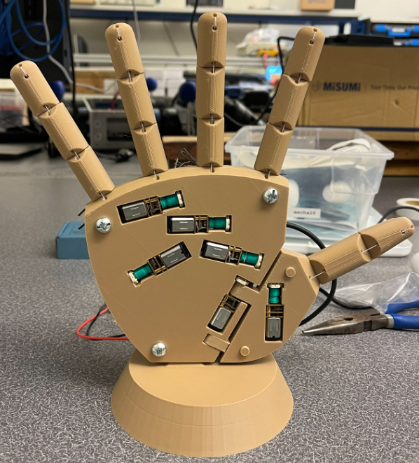 3D-printed robotic hand with servos installed